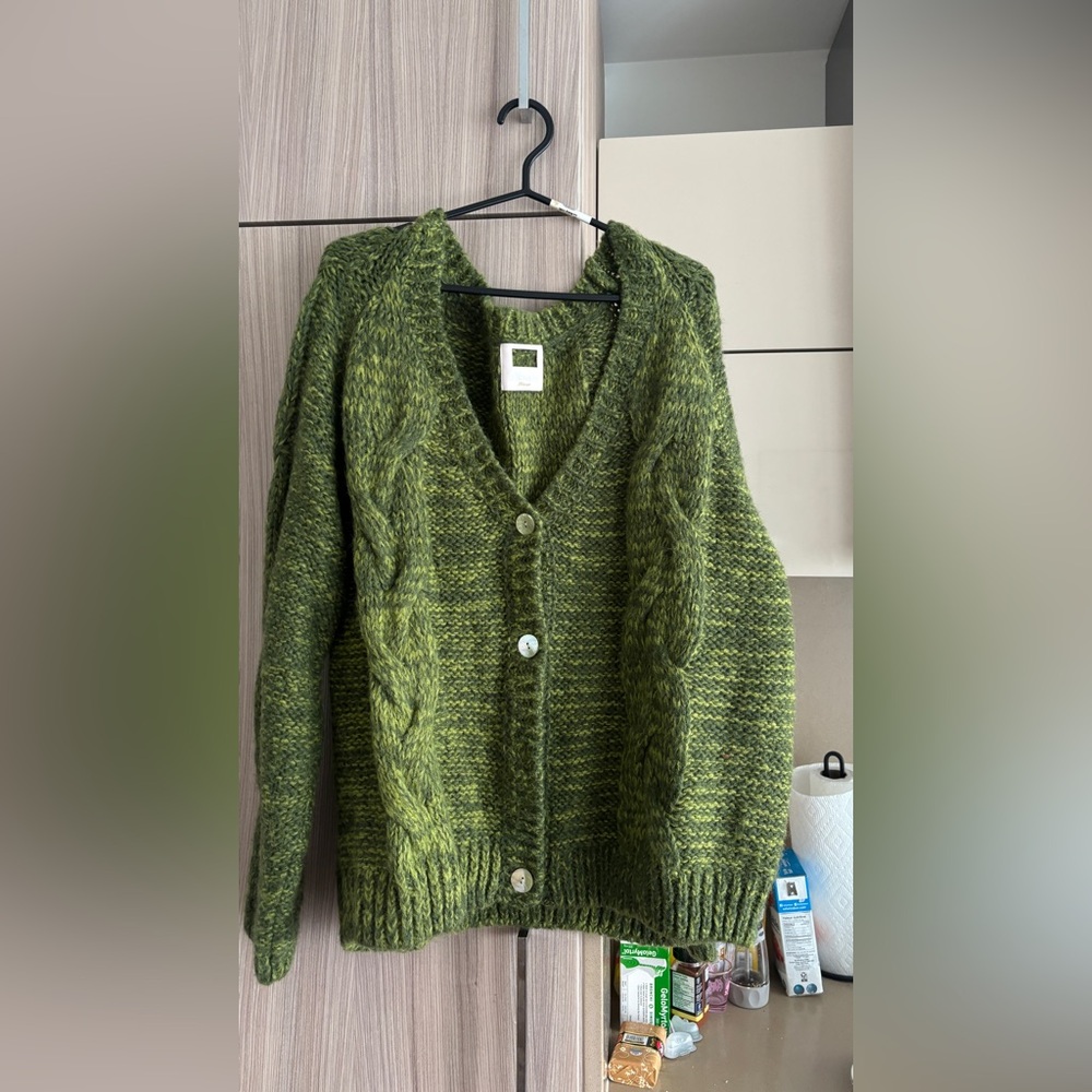 Green Cable Knit Women's Sweater Korean brand